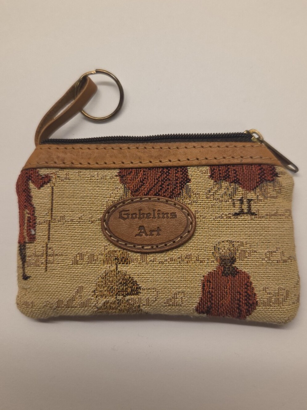 Vintage Gobelins Art Tapestry Zippered Coin Purse Key Ring Pouch Woven